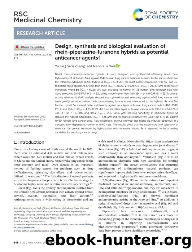 Design, synthesis and biological evaluation of rheinâpiperazineâfuranone hybrids as potential anticancer agents by Yu He & Si-Si Zhang & Meng-Xue Wei