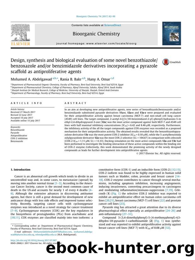 Design, synthesis and biological evaluation of some novel benzothiazolebenzoxazole andor benzimidazole derivatives incorporating a pyrazole scaffold as antiproliferative agents by Mohamed A. Abdelgawad & Rania B. Bakr & Hany A. Omar