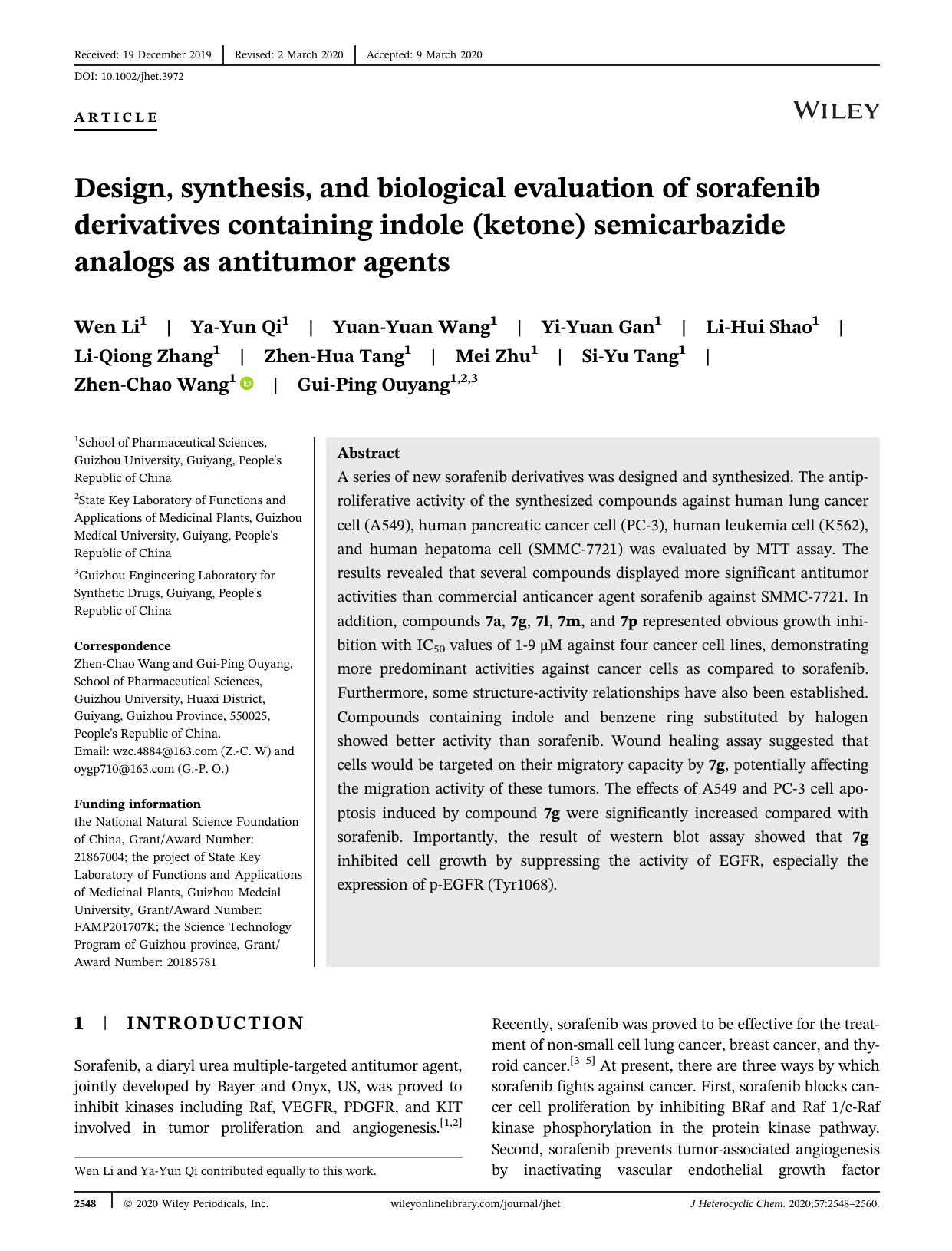 Design, synthesis and biological evaluation of sorafenib derivatives containing indole (ketone) semicarbazide analogs as antitumor agents by Unknown