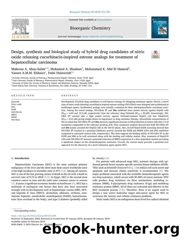 Design, synthesis and biological study of hybrid drug candidates of nitric oxide releasing cucurbitacin-inspired estrone analogs for treatment of hepatocellular carcinoma by unknow