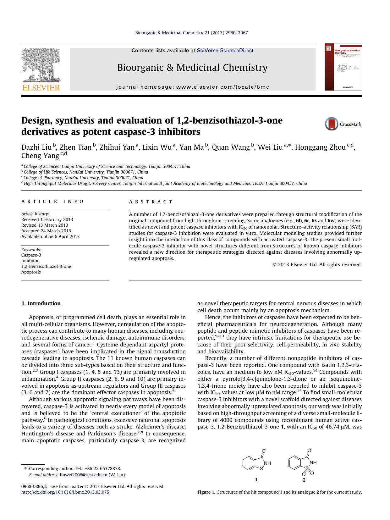 Design, synthesis and evaluation of 1,2-benzisothiazol-3-one derivatives as potent caspase-3 inhibitors by unknow