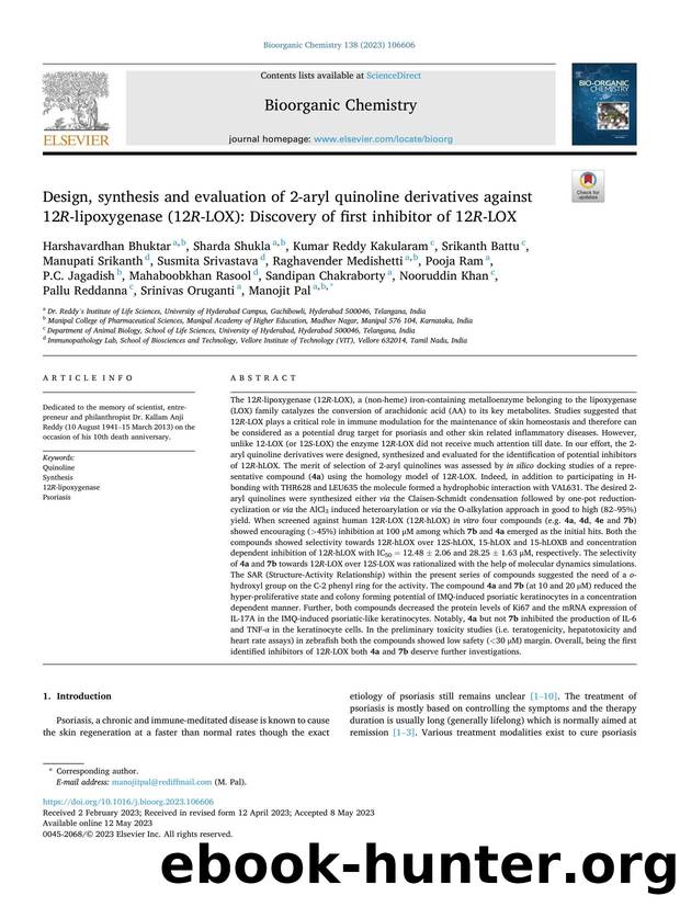 Design, synthesis and evaluation of 2-aryl quinoline derivatives against 12 R -lipoxygenase (12 R -LOX): Discovery of first inhibitor of 12 R -LOX by unknow