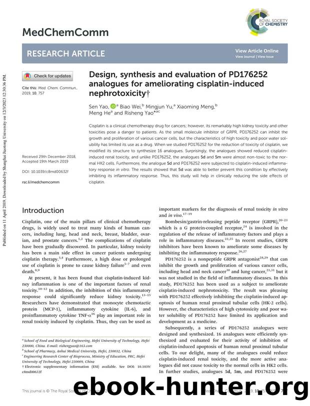 Design, synthesis and evaluation of PD176252 analogues for ameliorating cisplatin-induced nephrotoxicity by Sen Yao & Biao Wei & Mingjun Yu & Xiaoming Meng & Meng He & Risheng Yao