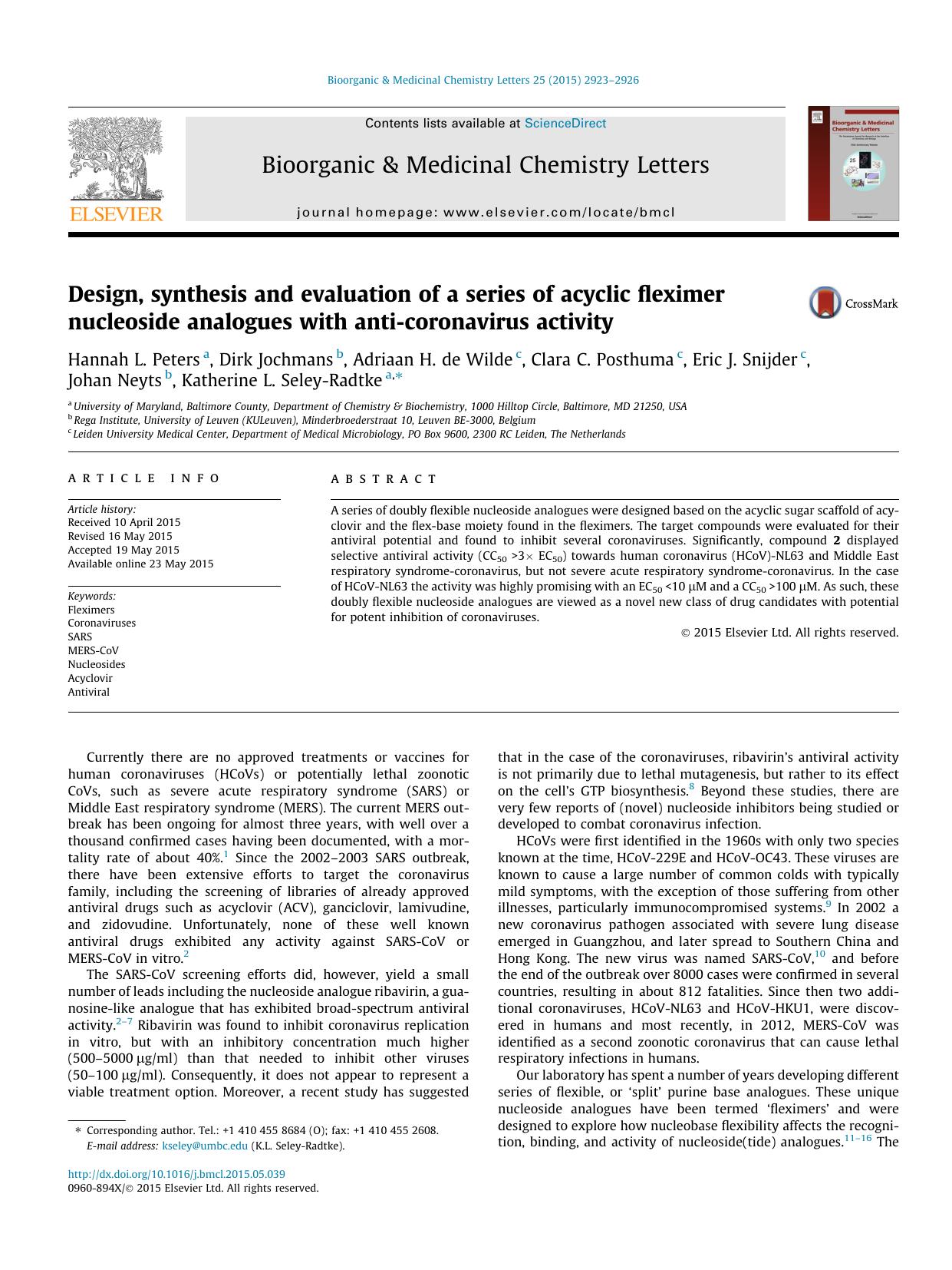 Design, synthesis and evaluation of a series of acyclic fleximer nucleoside analogues with anti-coronavirus activity by unknow