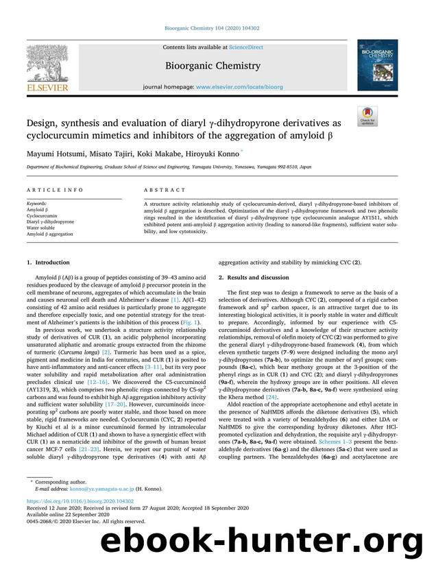 Design, synthesis and evaluation of diaryl Î³-dihydropyrone derivatives as cyclocurcumin mimetics and inhibitors of the aggregation of amyloid Î² by Mayumi Hotsumi & Misato Tajiri & Koki Makabe & Hiroyuki Konno