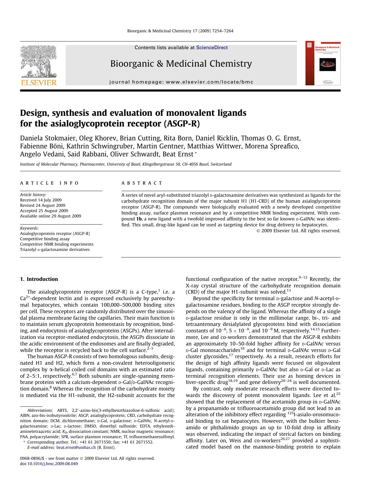 Design, synthesis and evaluation of monovalent ligands for the asialoglycoprotein receptor (ASGP-R) by unknow