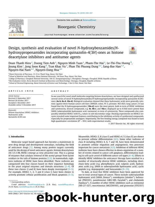 Design, synthesis and evaluation of novel N-hydroxybenzamidesN-hydroxypropenamides incorporating quinazolin-4(3H)-ones as histone deacetylase inhibitors and antitumor agents by unknow
