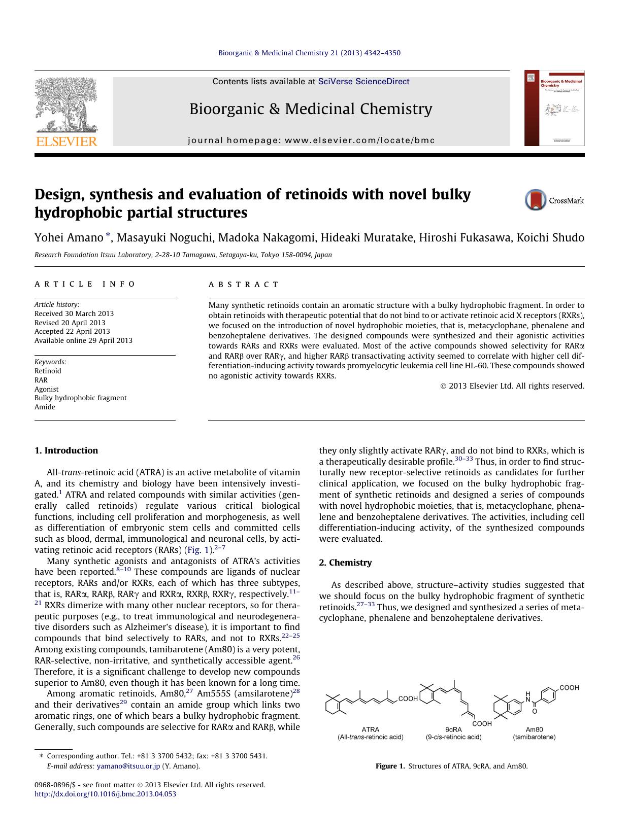 Design, synthesis and evaluation of retinoids with novel bulky hydrophobic partial structures by unknow