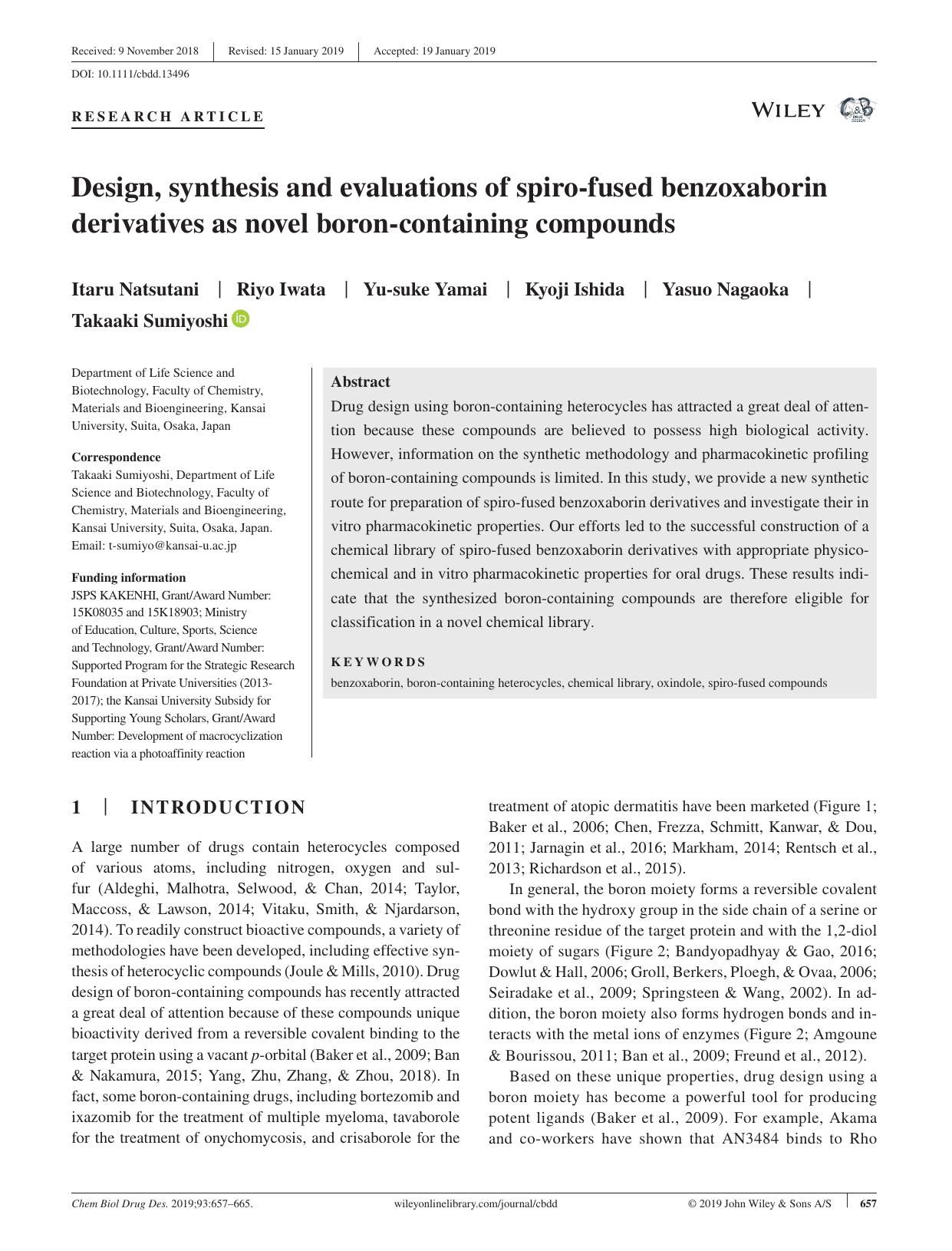 Design, synthesis and evaluations of spiro‐fused benzoxaborin derivatives as novel boron‐containing compounds by unknow