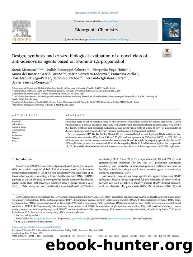 Design, synthesis and in vitro biological evaluation of a novel class of anti-adenovirus agents based on 3-amino-1,2-propanediol by Sarah Mazzotta