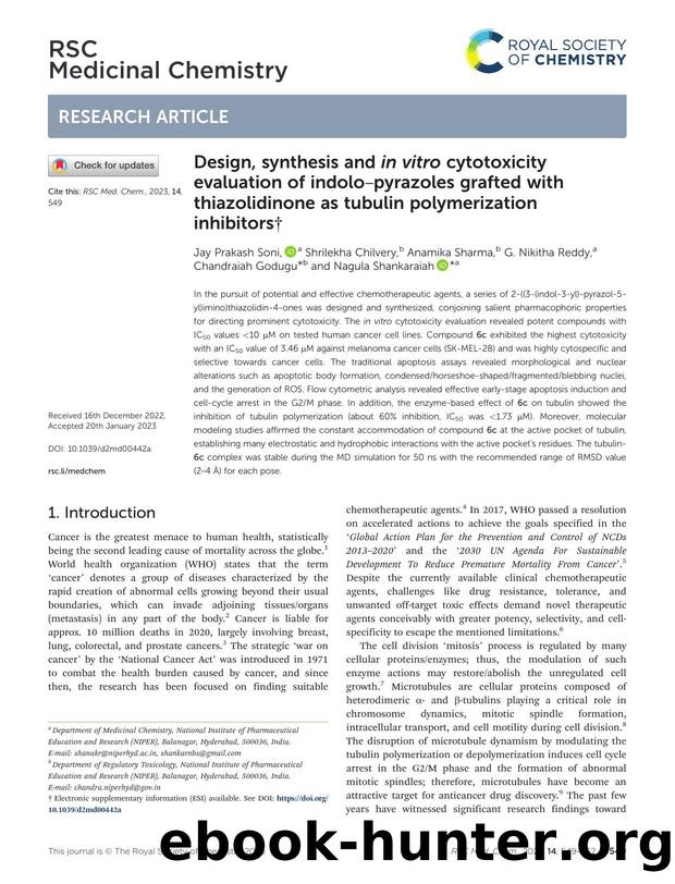 Design, synthesis and in vitro cytotoxicity evaluation of indoloâpyrazoles grafted with thiazolidinone as tubulin polymerization inhibitors by unknow