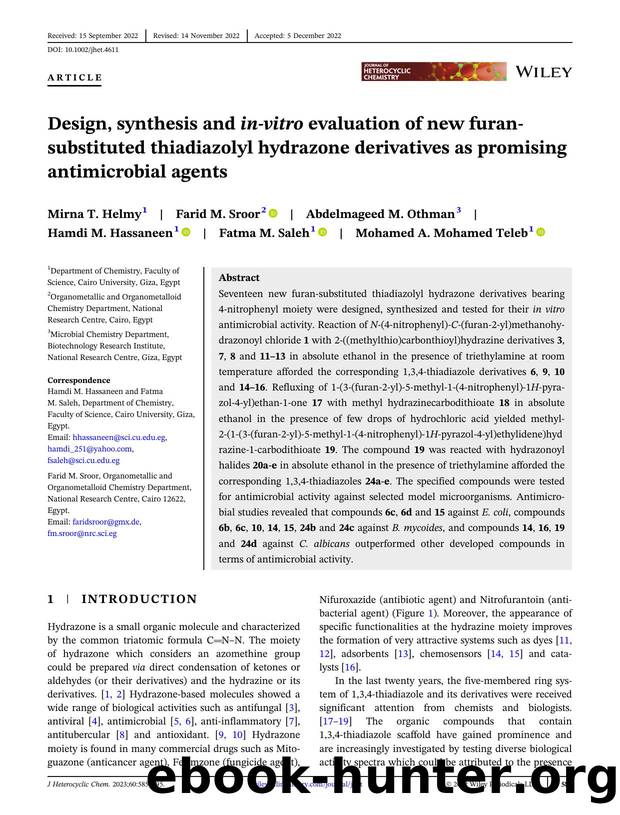 Design, synthesis and inâvitro evaluation of new furanâsubstituted thiadiazolyl hydrazone derivatives as promising antimicrobial agents by Unknown