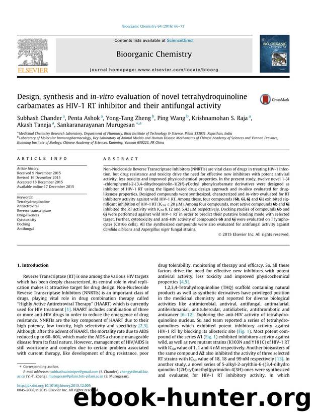 Design, synthesis and in-vitro evaluation of novel tetrahydroquinoline carbamates as HIV-1 RT inhibitor and their antifungal activity by unknow