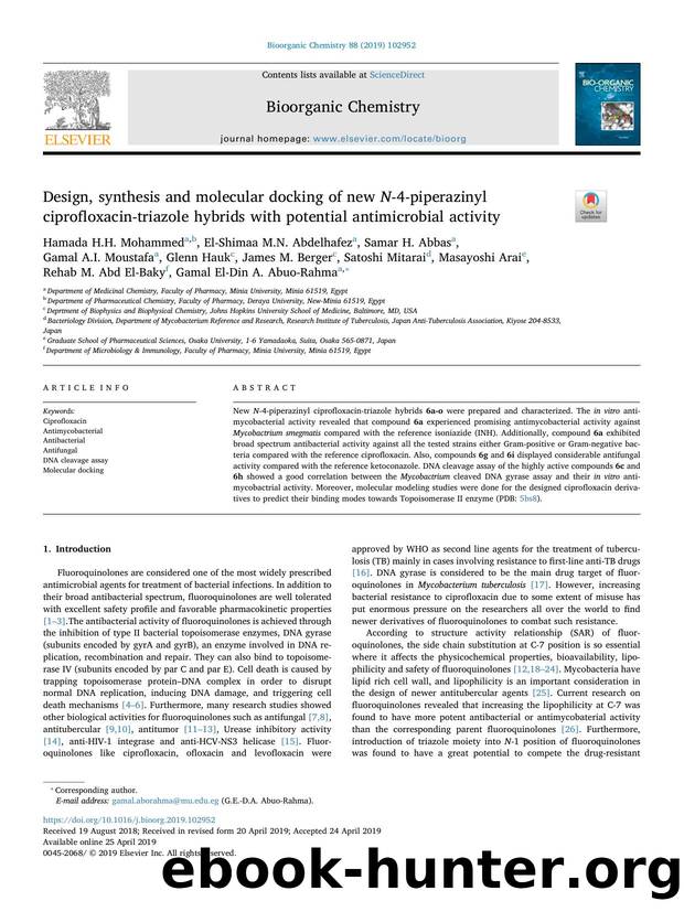 Design, synthesis and molecular docking of new N-4-piperazinyl ciprofloxacin-triazole hybrids with potential antimicrobial activity by unknow