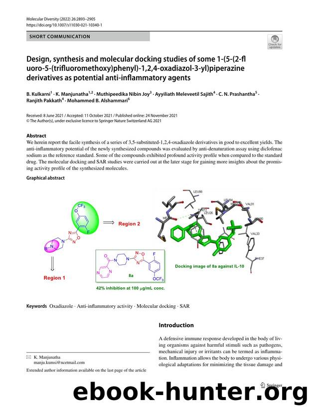 Design, synthesis and molecular docking studies of some 1-(5-(2-fluoro-5-(trifluoromethoxy)phenyl)-1,2,4-oxadiazol-3-yl)piperazine derivatives as potential anti-inflammatory agents by unknow