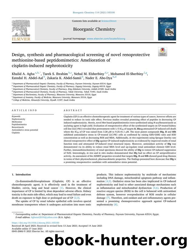 Design, synthesis and pharmacological screening of novel renoprotective methionine-based peptidomimetics: Amelioration of cisplatin-induced nephrotoxicity by unknow