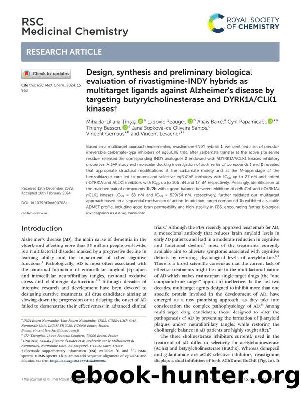 Design, synthesis and preliminary biological evaluation of rivastigmine-INDY hybrids as multitarget ligands against Alzheimer's disease by targeting butyrylcholinesterase and DYRK1ACLK1 kinases by unknow