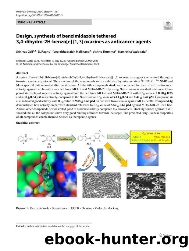 Design, synthesis of benzimidazole tethered 3,4-dihydro-2H-benzo[e] [1, 3] oxazines as anticancer agents by Srinivas Gali & D. Raghu & Veerabhadraiah Mallikanti & Vishnu Thumma & Namratha Vaddiraju