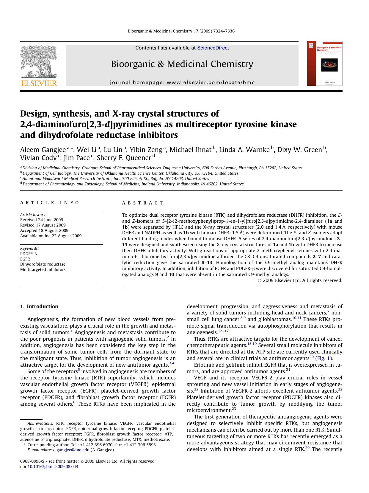 Design, synthesis, and X-ray crystal structures of 2,4-diaminofuro[2,3-d]pyrimidines as multireceptor tyrosine kinase and dihydrofolate reductase inhibitors by unknow