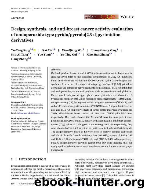 Design, synthesis, and antiâbreast cancer activity evaluation of endoperoxideâtype pyridopyrrolo[2,3âd]pyrimidine derivatives by Unknown