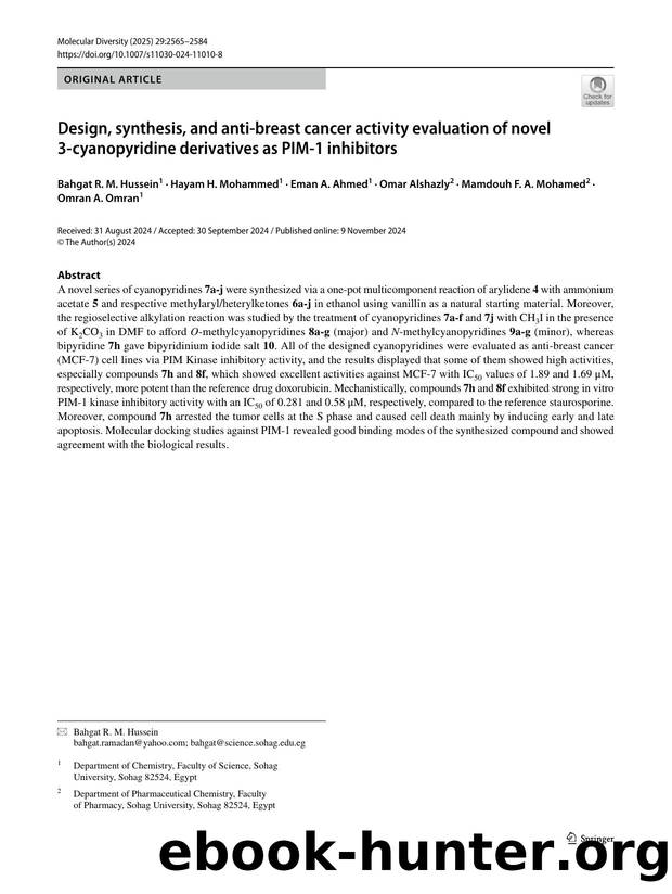Design, synthesis, and anti-breast cancer activity evaluation of novel 3-cyanopyridine derivatives as PIM-1 inhibitors by unknow