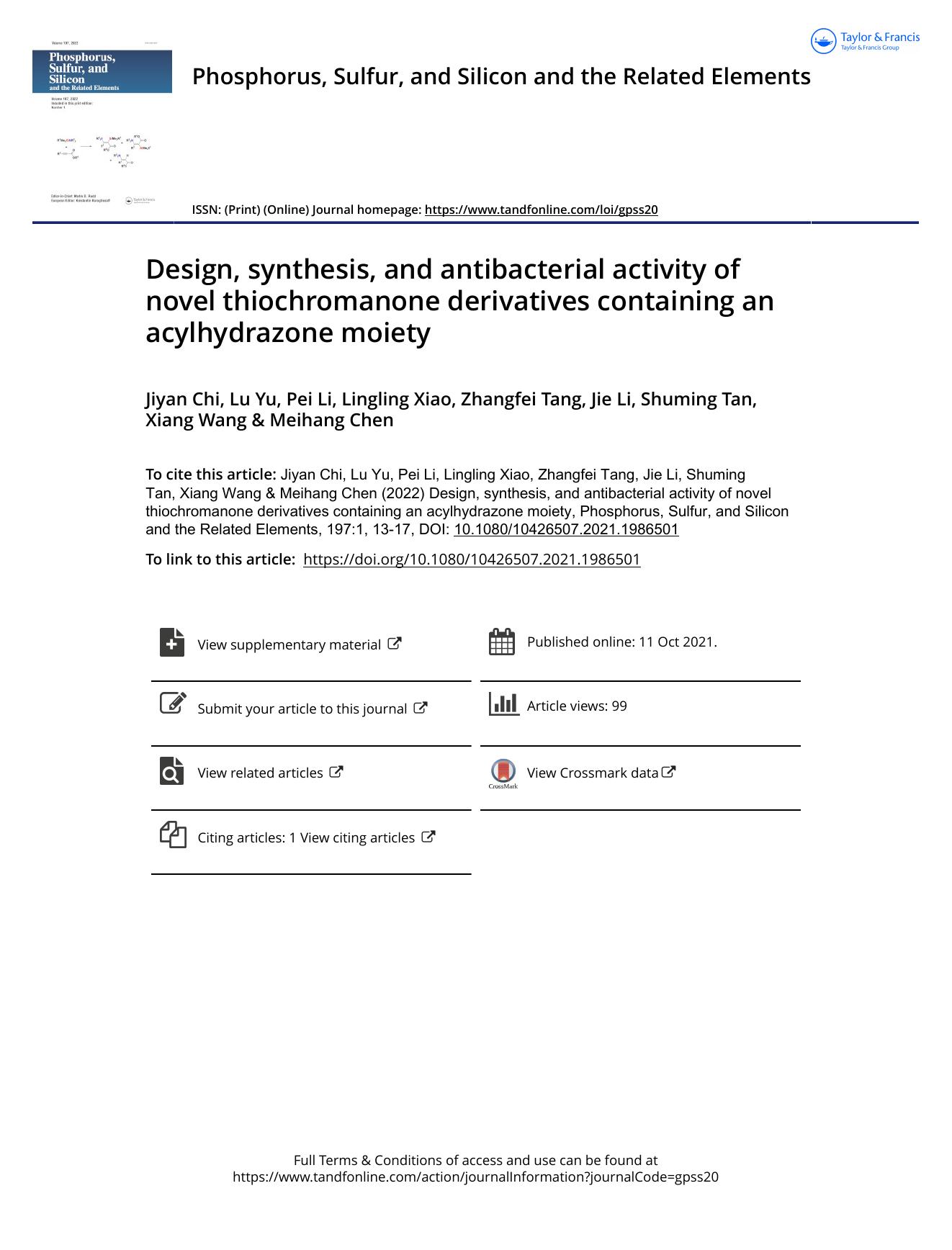 Design, synthesis, and antibacterial activity of novel thiochromanone derivatives containing an acylhydrazone moiety by unknow