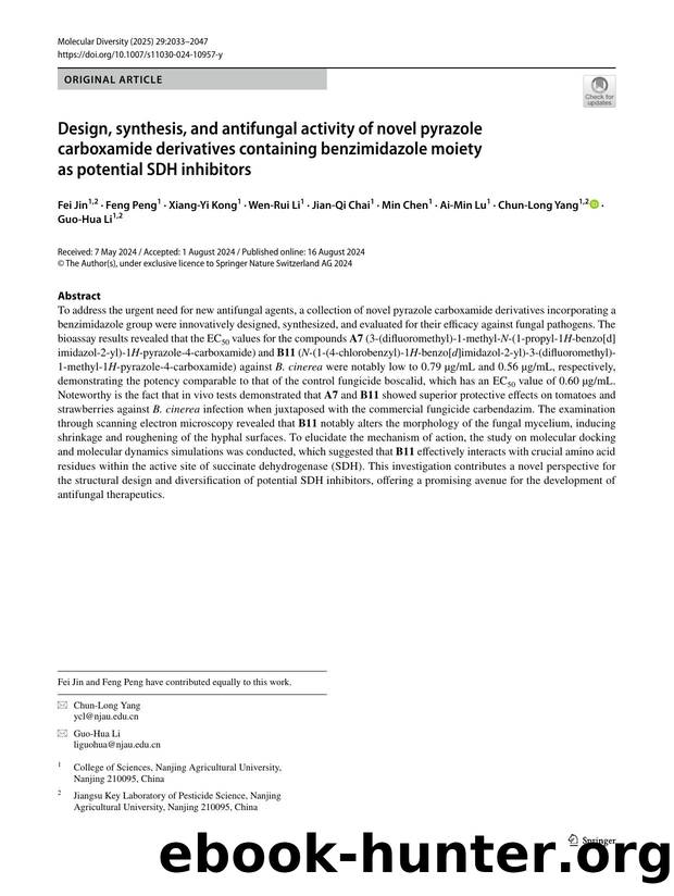 Design, synthesis, and antifungal activity of novel pyrazole carboxamide derivatives containing benzimidazole moiety as potential SDH inhibitors by unknow