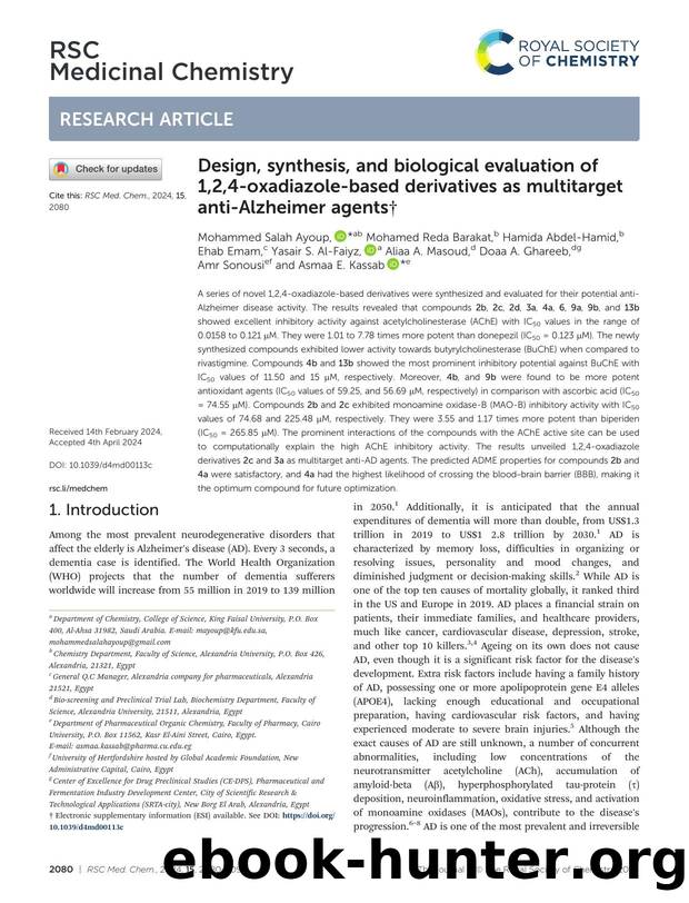 Design, synthesis, and biological evaluation of 1,2,4-oxadiazole-based derivatives as multitarget anti-Alzheimer agents by unknow