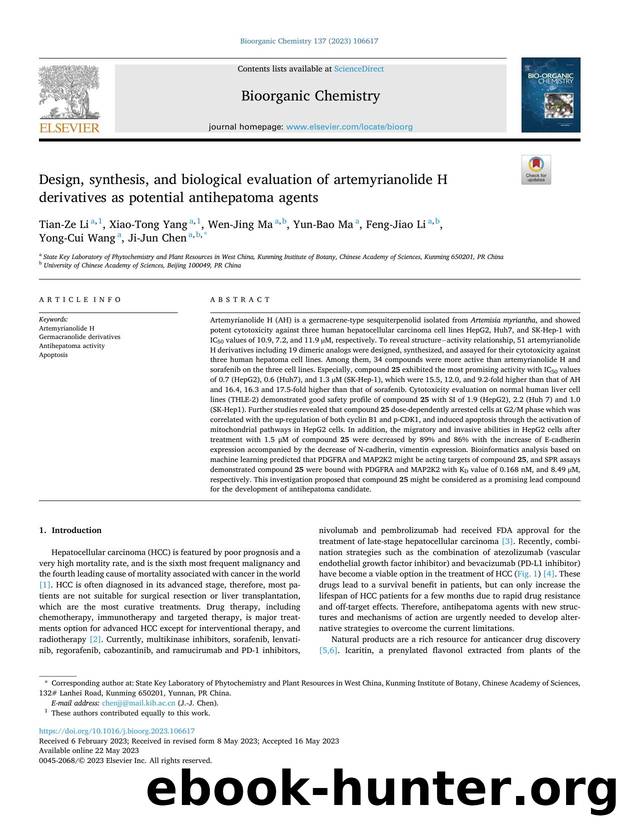 Design, synthesis, and biological evaluation of artemyrianolide H derivatives as potential antihepatoma agents by Tian-Ze Li & Xiao-Tong Yang & Wen-Jing Ma & Yun-Bao Ma & Feng-Jiao Li & Yong-Cui Wang & Ji-Jun Chen