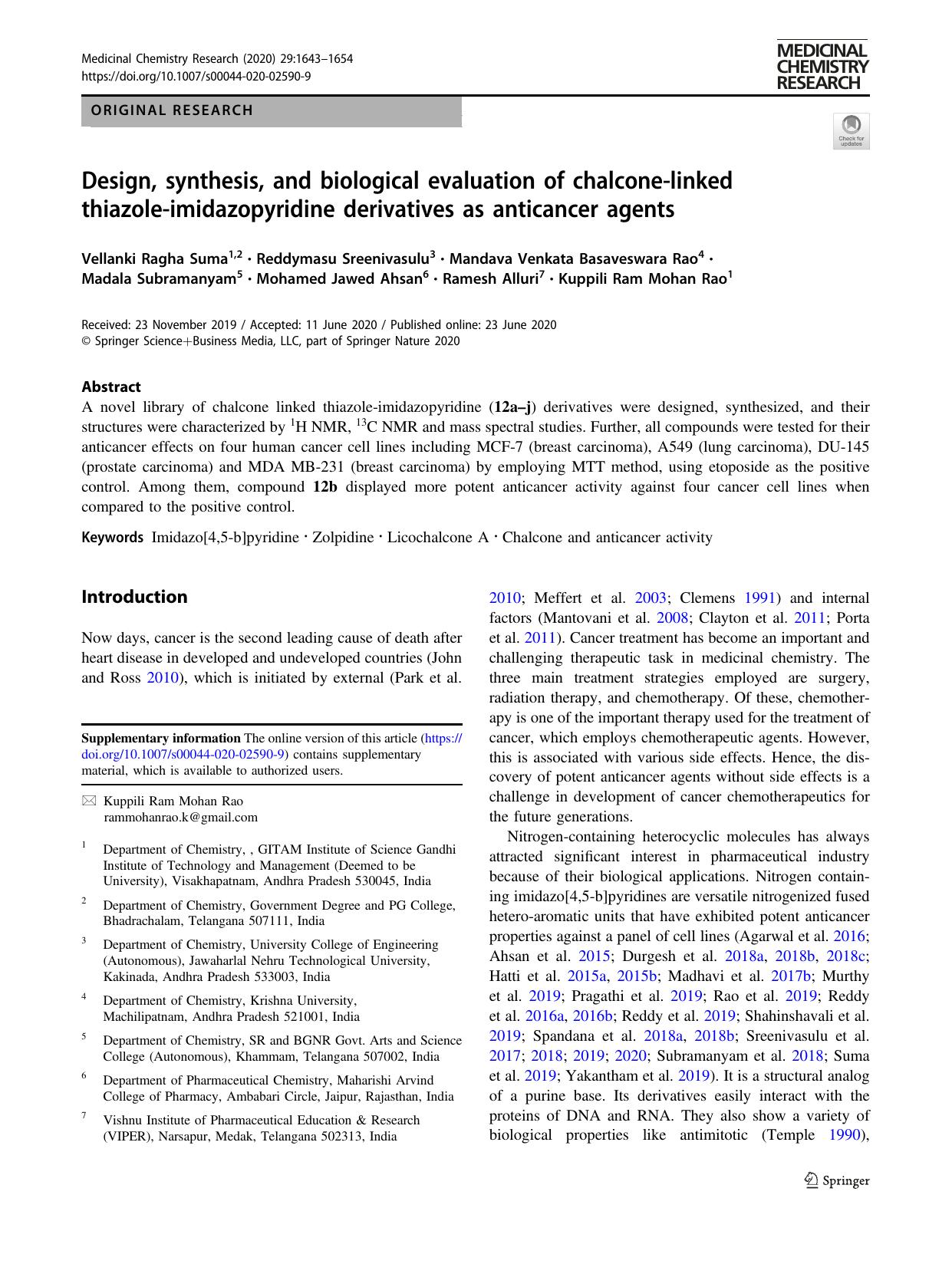 Design, synthesis, and biological evaluation of chalcone-linked thiazole-imidazopyridine derivatives as anticancer agents by unknow
