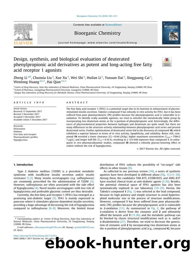 Design, synthesis, and biological evaluation of deuterated phenylpropionic acid derivatives as potent and long-acting free fatty acid receptor 1 agonists by unknow