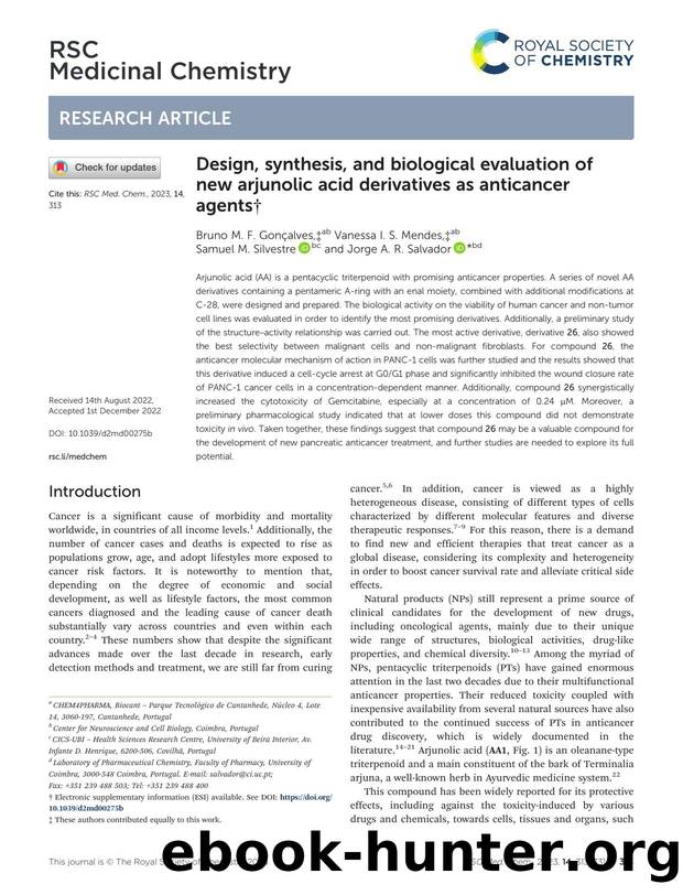 Design, synthesis, and biological evaluation of new arjunolic acid derivatives as anticancer agents by Bruno M. F. Gonçalves & Vanessa I. S. Mendes & Samuel M. Silvestre & Jorge A. R. Salvador