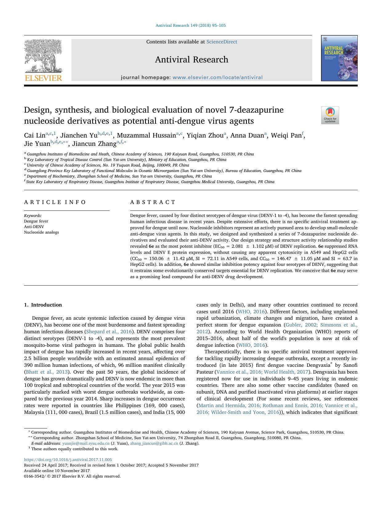 Design, synthesis, and biological evaluation of novel 7-deazapurine nucleoside derivatives as potential anti-dengue virus agents by unknow