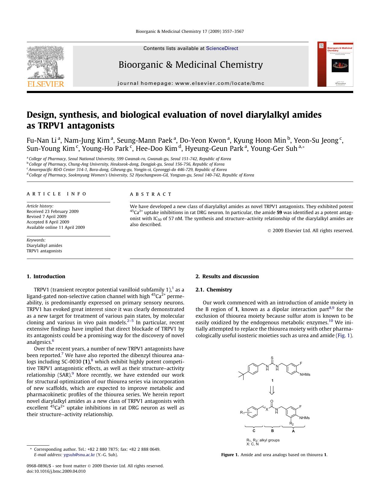 Design, synthesis, and biological evaluation of novel diarylalkyl amides as TRPV1 antagonists by unknow