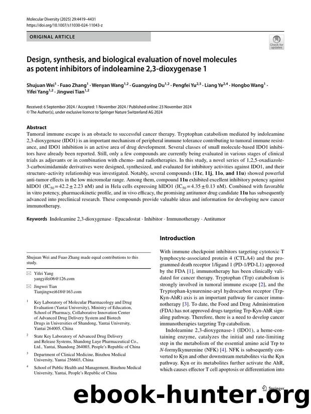 Design, synthesis, and biological evaluation of novel molecules as potent inhibitors of indoleamine 2,3-dioxygenase 1 by unknow