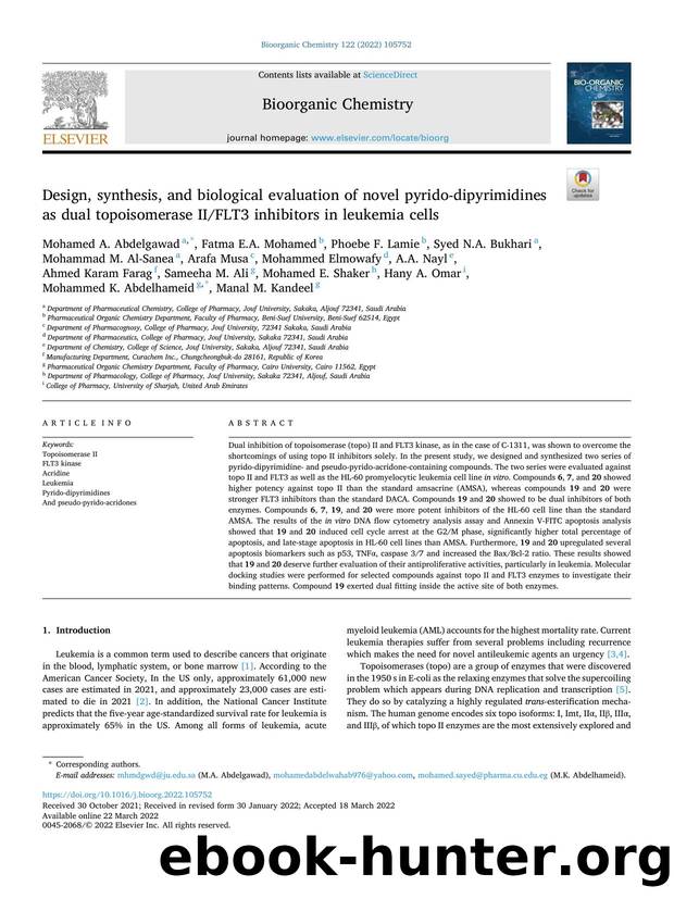 Design, synthesis, and biological evaluation of novel pyrido-dipyrimidines as dual topoisomerase IIFLT3 inhibitors in leukemia cells by unknow