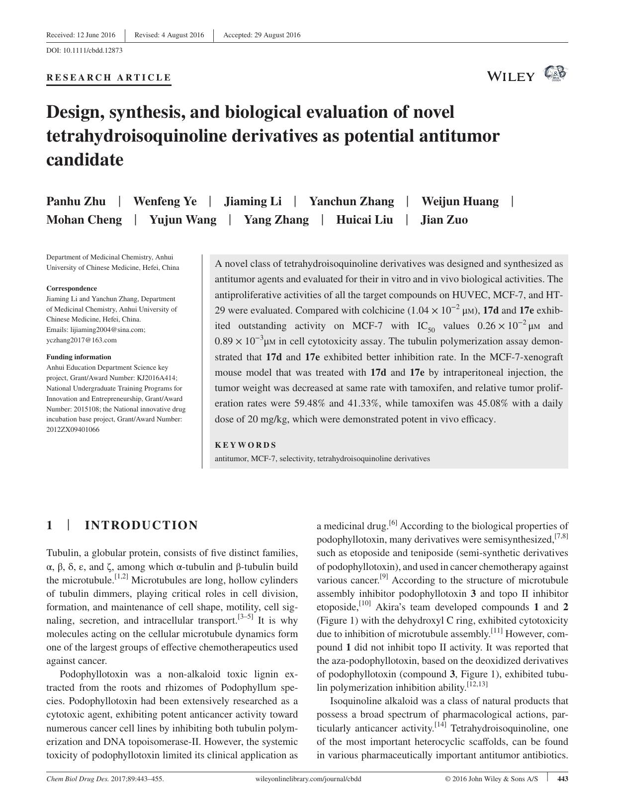 Design, synthesis, and biological evaluation of novel tetrahydroisoquinoline derivatives as potential antitumor candidate by unknow