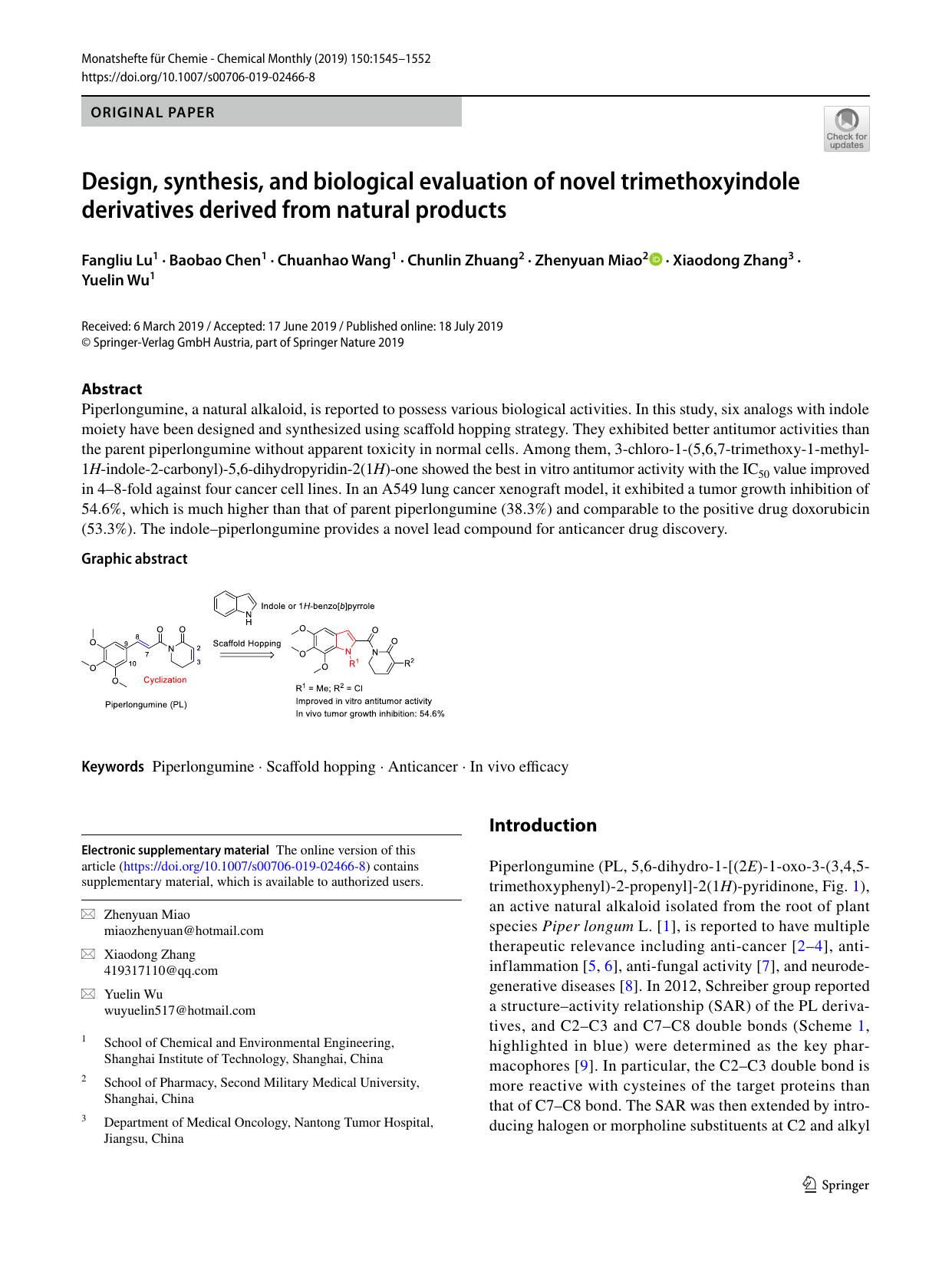 Design, synthesis, and biological evaluation of novel trimethoxyindole derivatives derived from natural products by unknow