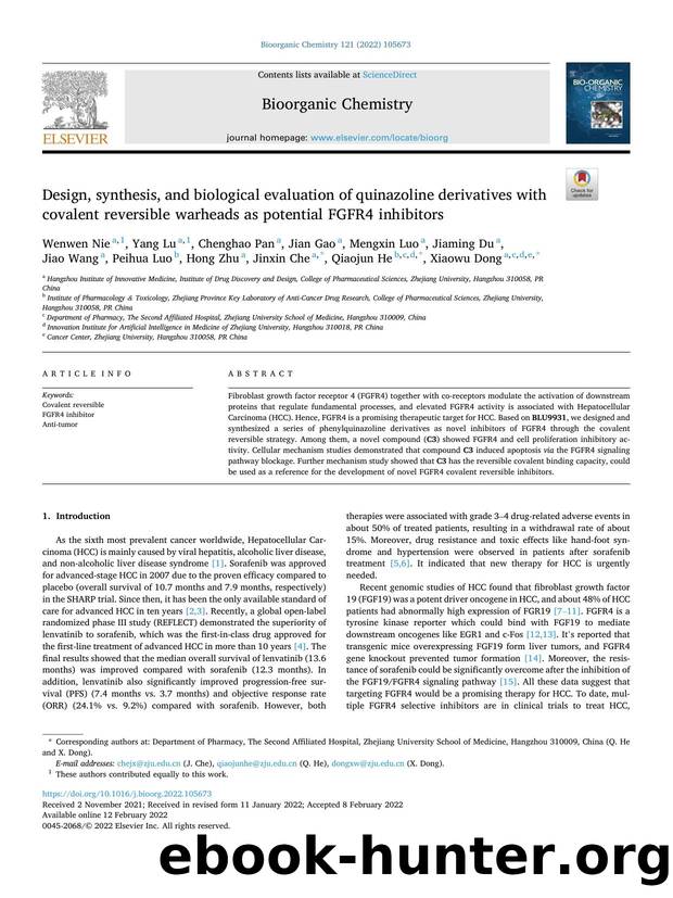 Design, synthesis, and biological evaluation of quinazoline derivatives with covalent reversible warheads as potential FGFR4 inhibitors by unknow