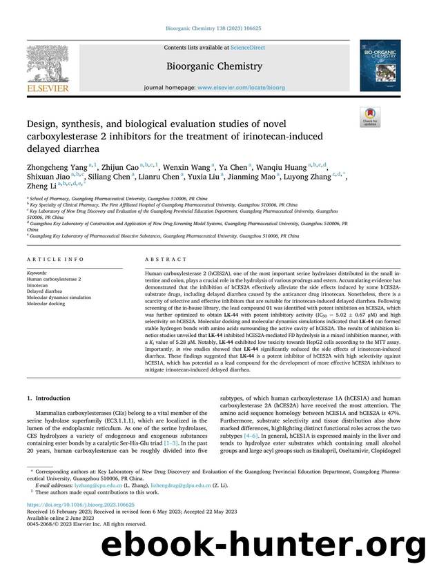 Design, synthesis, and biological evaluation studies of novel carboxylesterase 2 inhibitors for the treatment of irinotecan-induced delayed diarrhea by unknow
