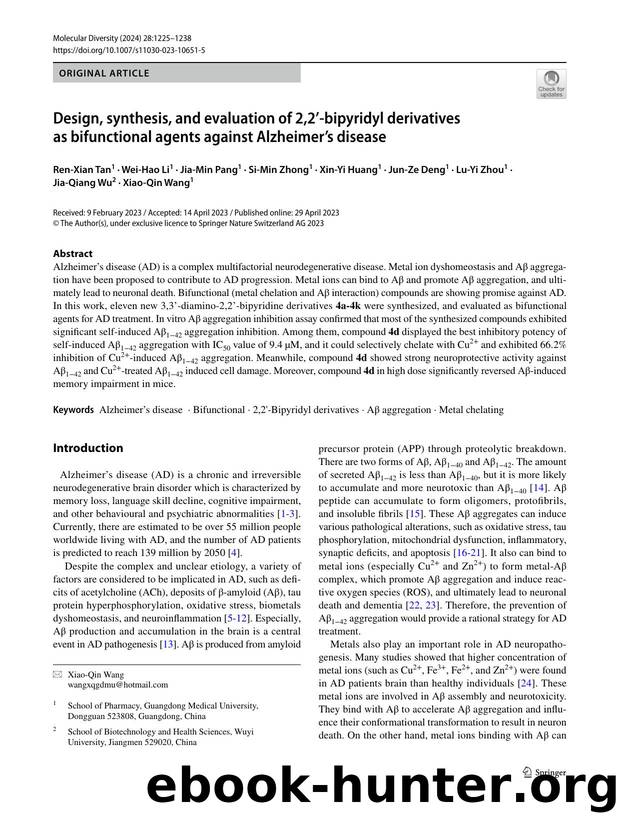 Design, synthesis, and evaluation of 2,2â-bipyridyl derivatives as bifunctional agents against Alzheimerâs disease by unknow