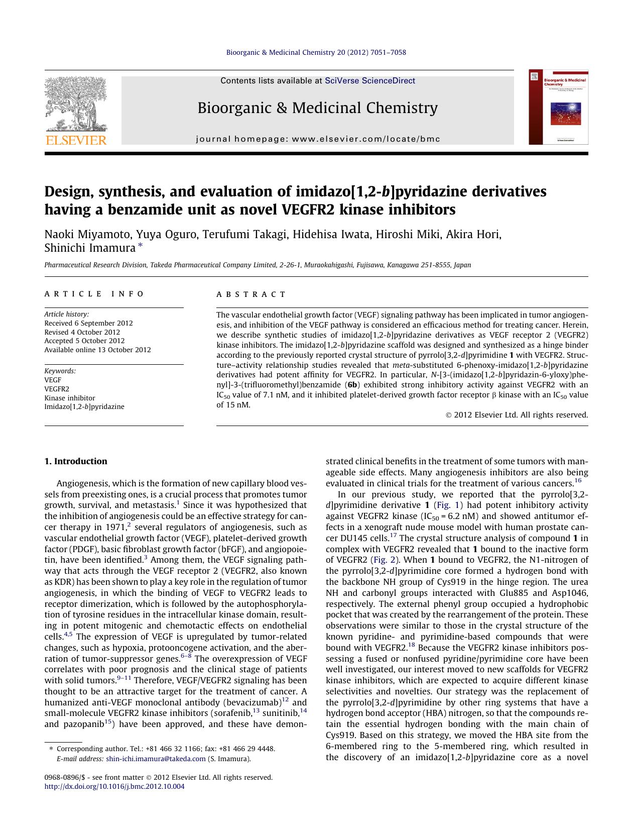 Design, synthesis, and evaluation of imidazo[1,2-b]pyridazine derivatives having a benzamide unit as novel VEGFR2 kinase inhibitors by unknow
