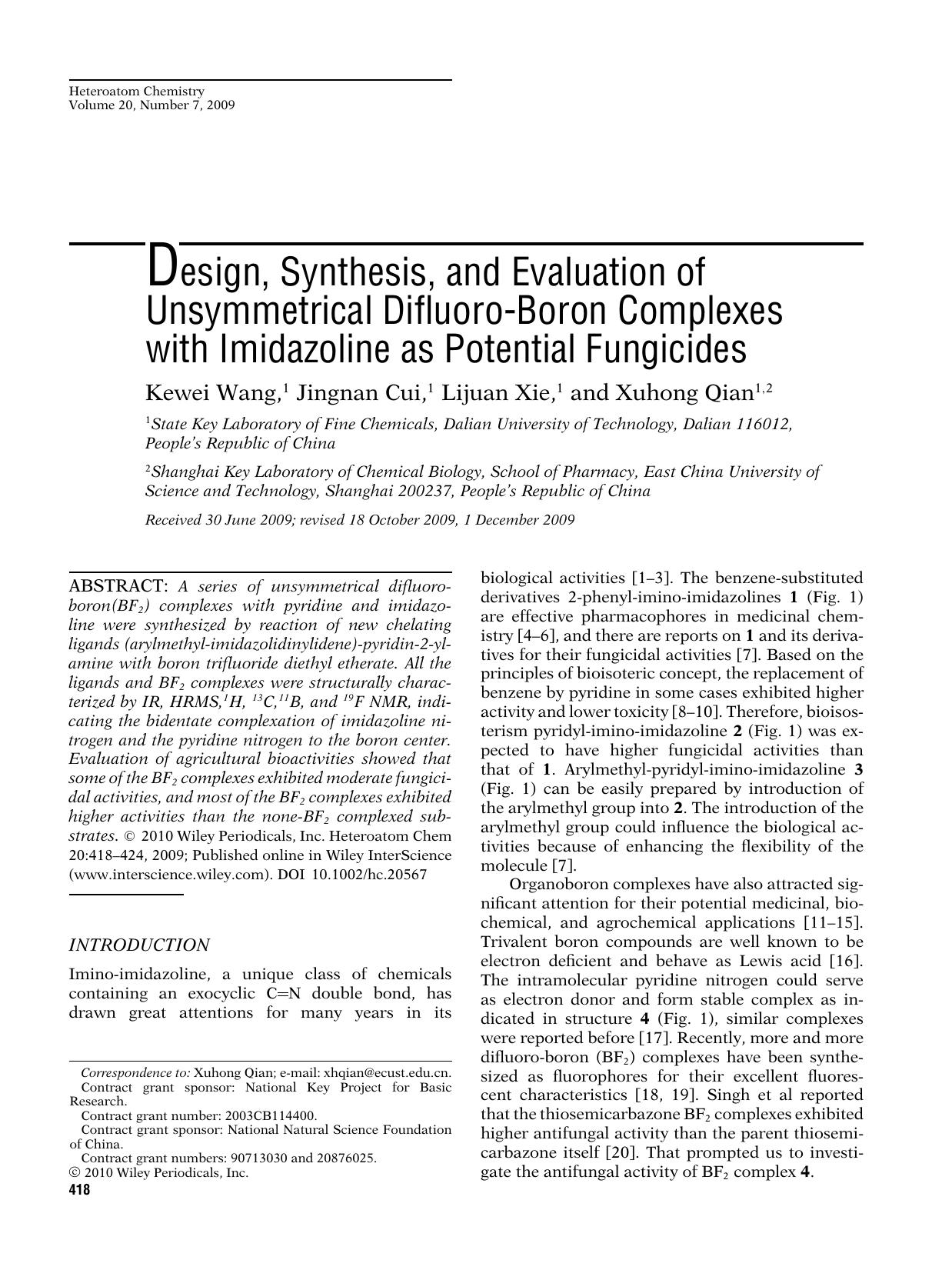 Design, synthesis, and evaluation of unsymmetrical difluoro-boron complexes with imidazoline as potential fungicides by s113TechBooks