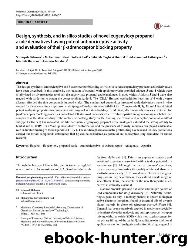 Design, synthesis, and in silico studies of novel eugenyloxy propanol azole derivatives having potent antinociceptive activity and evaluation of their Î²-adrenoceptor blocking property by unknow