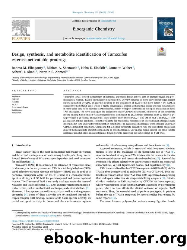 Design, synthesis, and metabolite identification of Tamoxifen esterase-activatable prodrugs by unknow