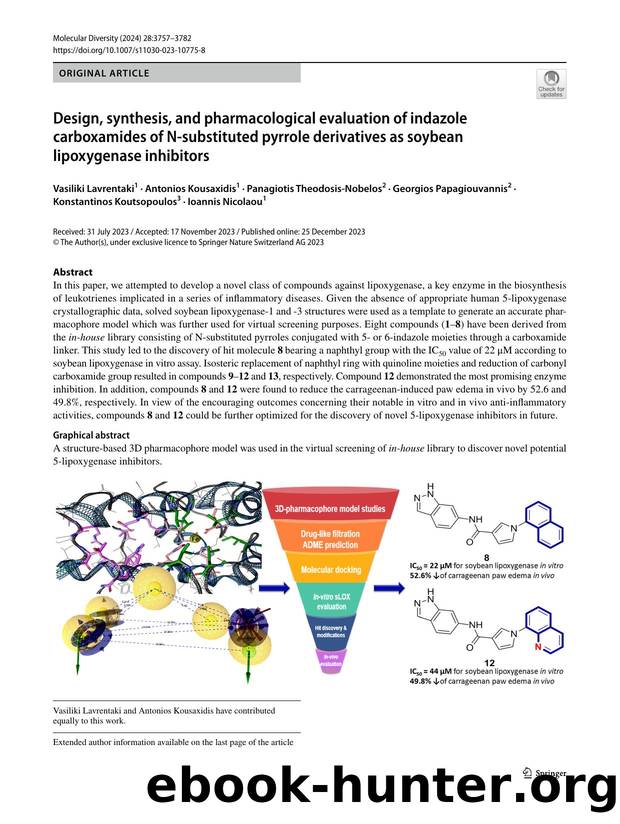 Design, synthesis, and pharmacological evaluation of indazole carboxamides of N-substituted pyrrole derivatives as soybean lipoxygenase inhibitors by unknow