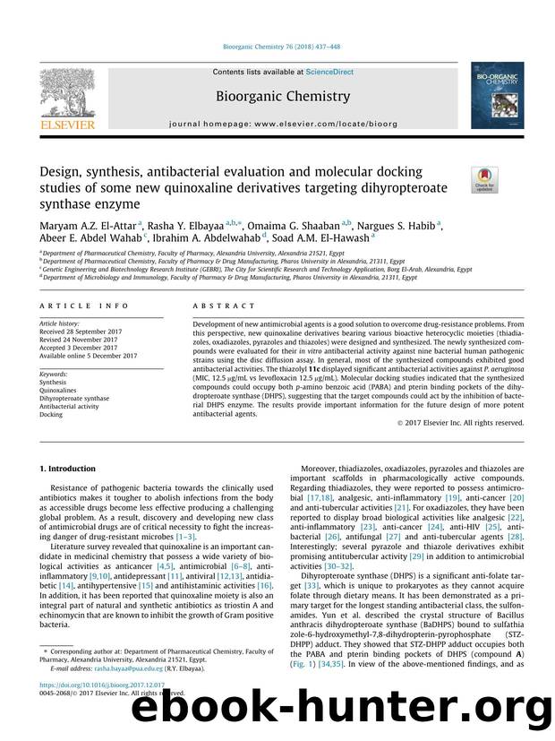 Design, synthesis, antibacterial evaluation and molecular docking studies of some new quinoxaline derivatives targeting dihyropteroate synthase enzyme by unknow