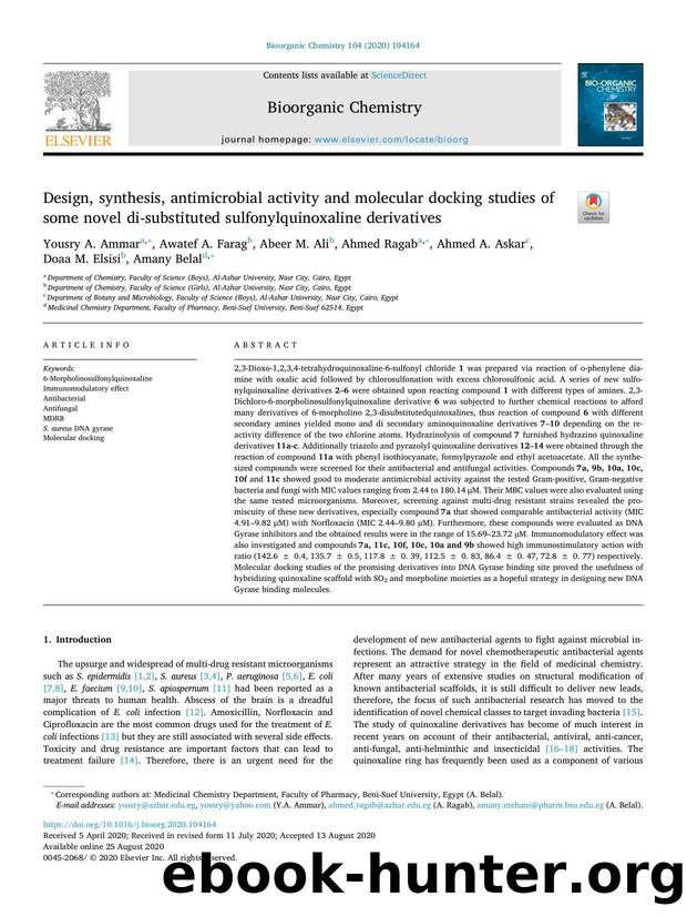 Design, synthesis, antimicrobial activity and molecular docking studies of some novel di-substituted sulfonylquinoxaline derivatives by unknow