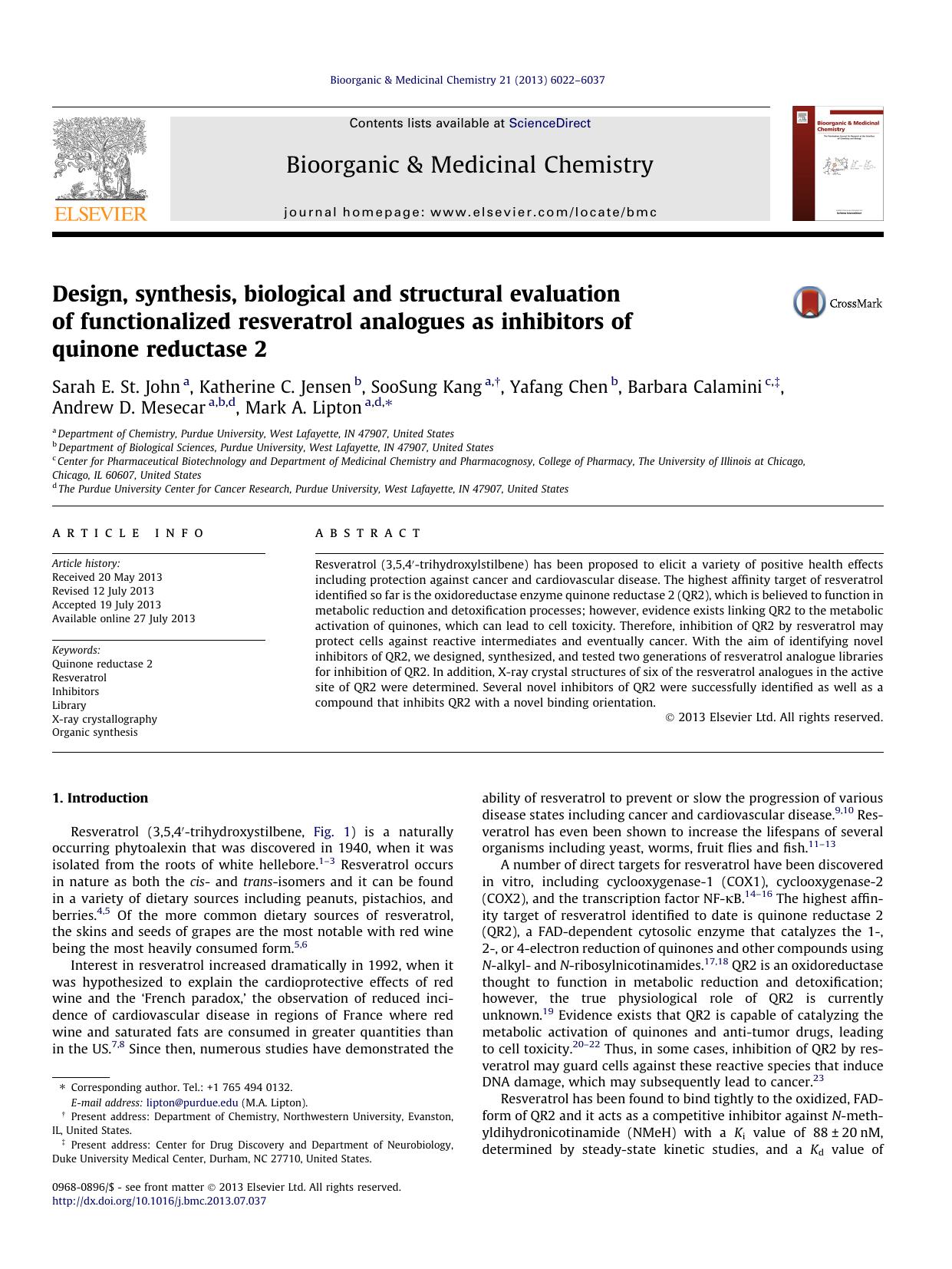 Design, synthesis, biological and structural evaluation of functionalized resveratrol analogues as inhibitors of quinone reductase 2 by unknow