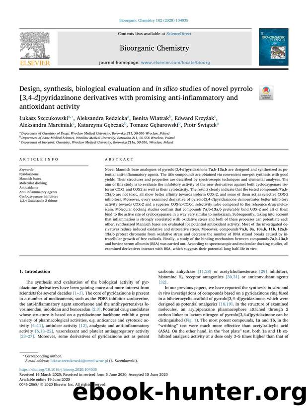 Design, synthesis, biological evaluation and in silico studies of novel pyrrolo[3,4-d]pyridazinone derivatives withpromising anti-inflammatory and antioxidant activity by unknow